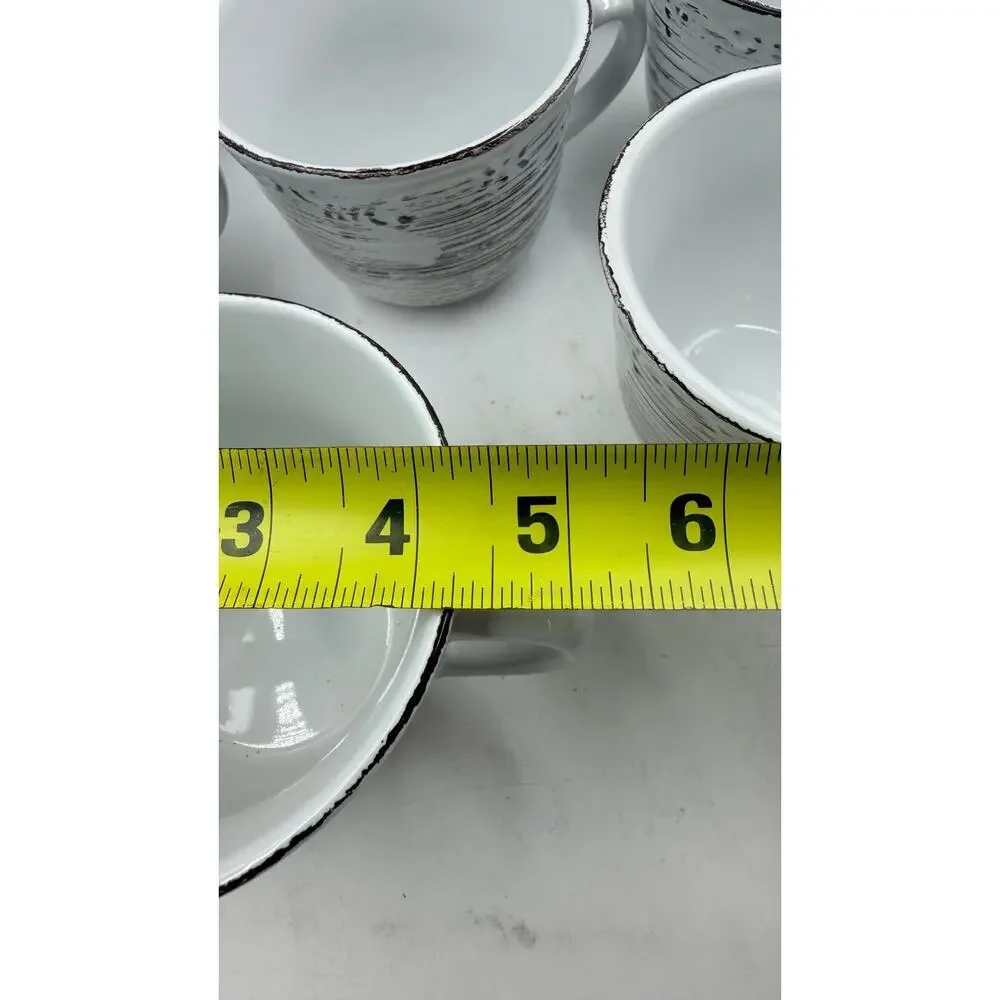 Lot of 8 Pfaltzgraff White TRELLIS w Brown Rustic Stripes Ceramic Coffee Mugs